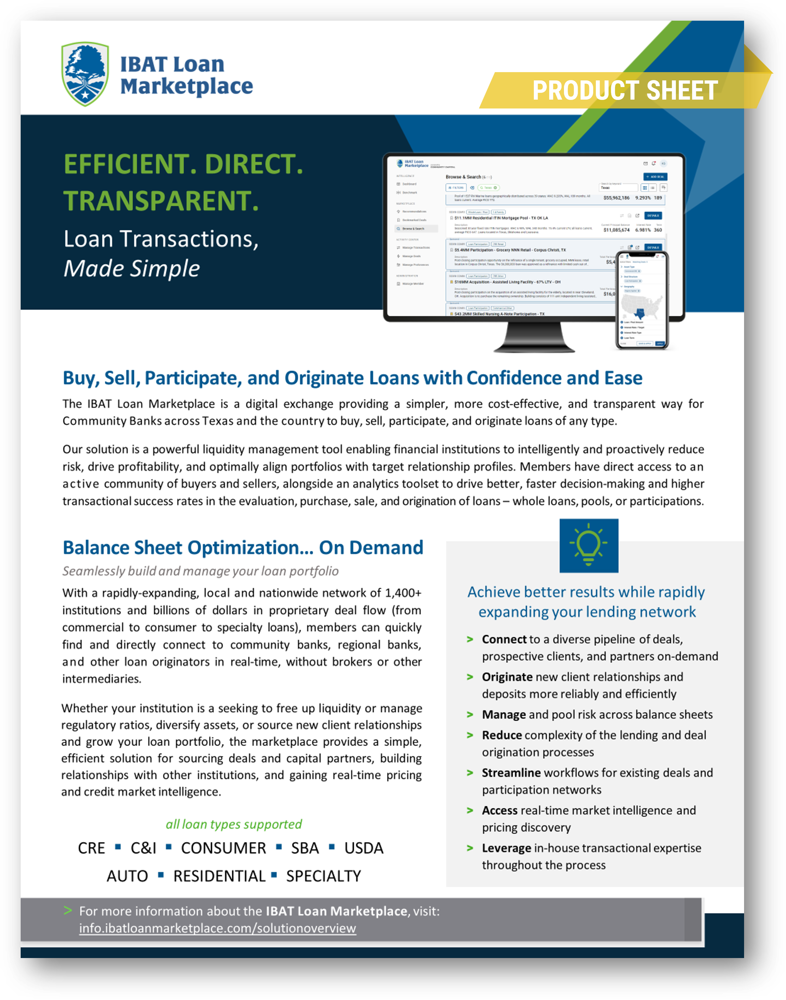 IBAT Loan Marketplace Product Sheet